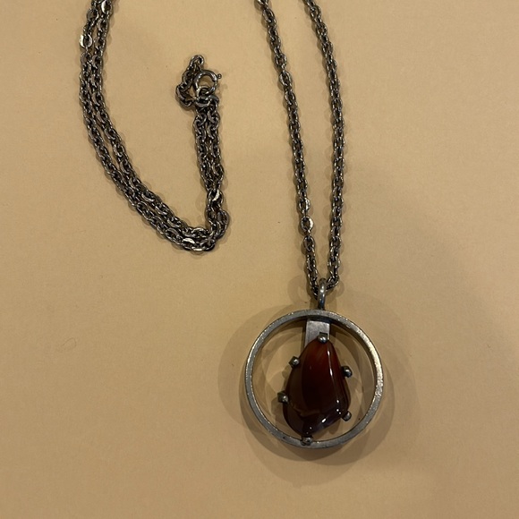 Jorgen Jensen Denmark pewter pendant with agate stone and chain - Picture 11 of 12